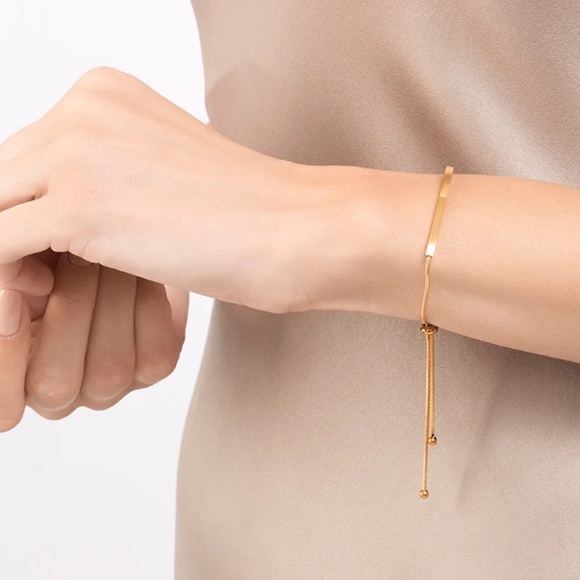 COPY - Gold Curved Bar Bracelet with Pull Ties - Picture 6 of 6